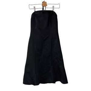 Ann Taylor Black Strapless Satin Fit Flare Midi Dress 10 NEW Chic Glam